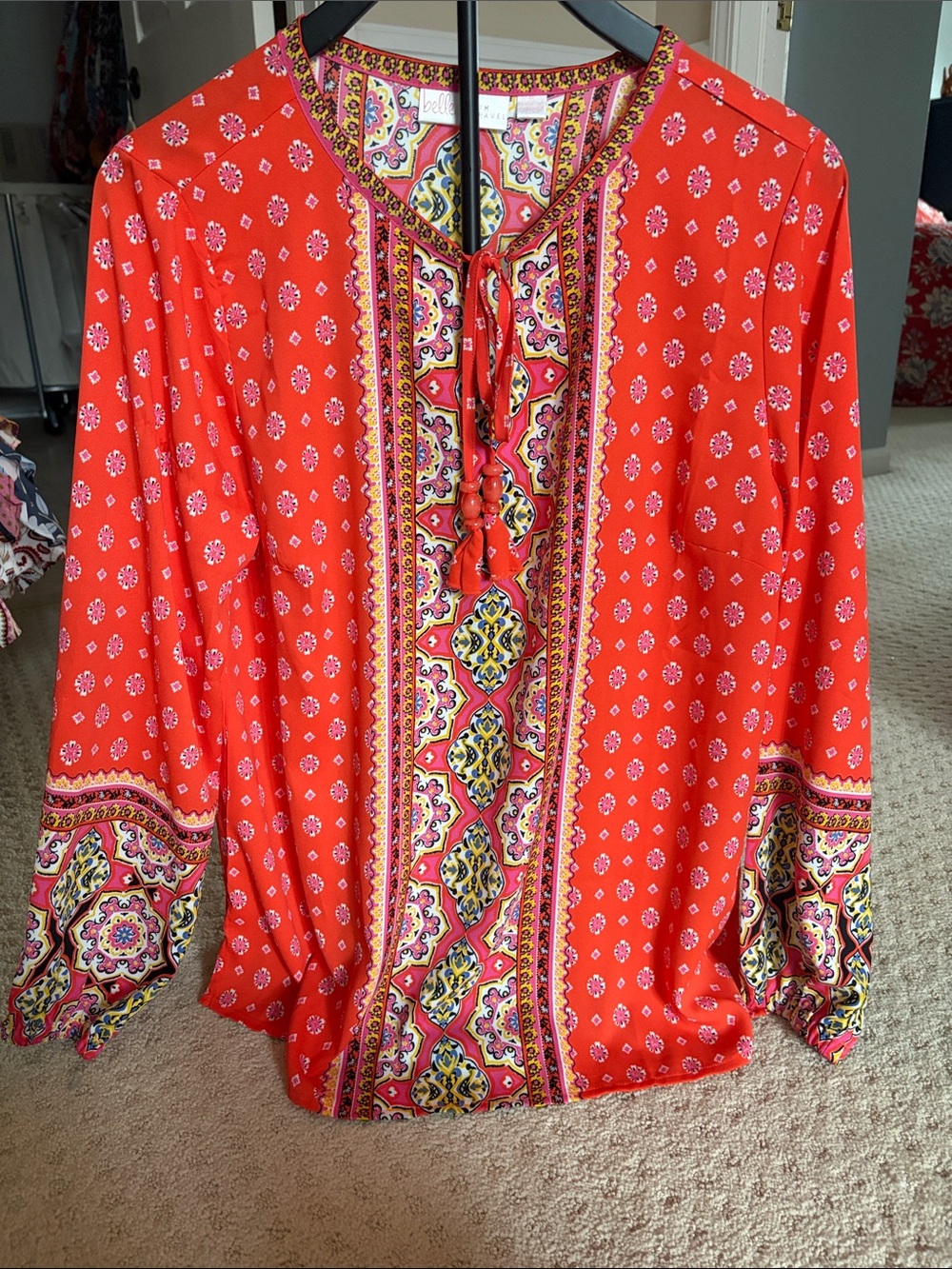 Belle by Kim Gravel Red Boho Print Long-Sleeve Blouse